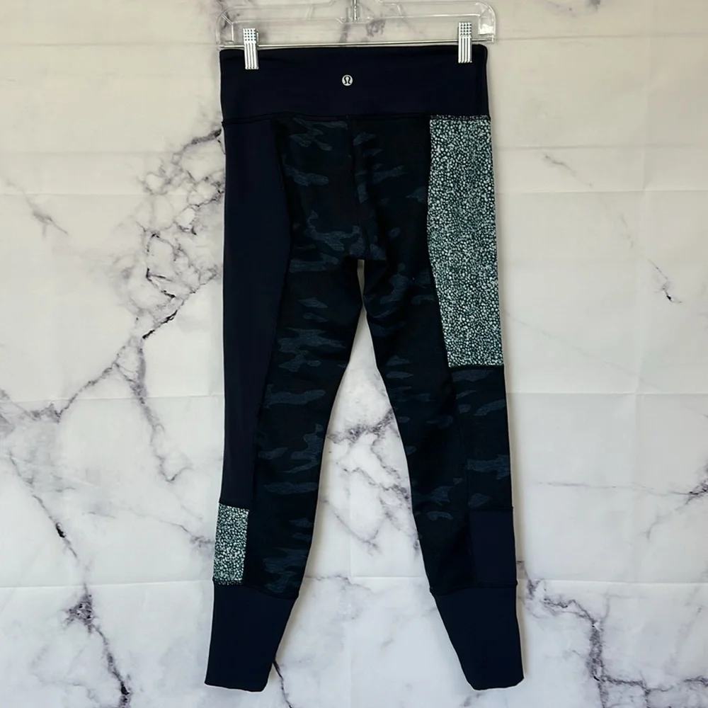 LULULEMON Wunder Under Pant Sashiko Inkwell Navy Blue Camo Size 6